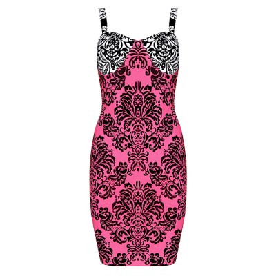 'Nina'  barok roze print bodycon  bandage jurk